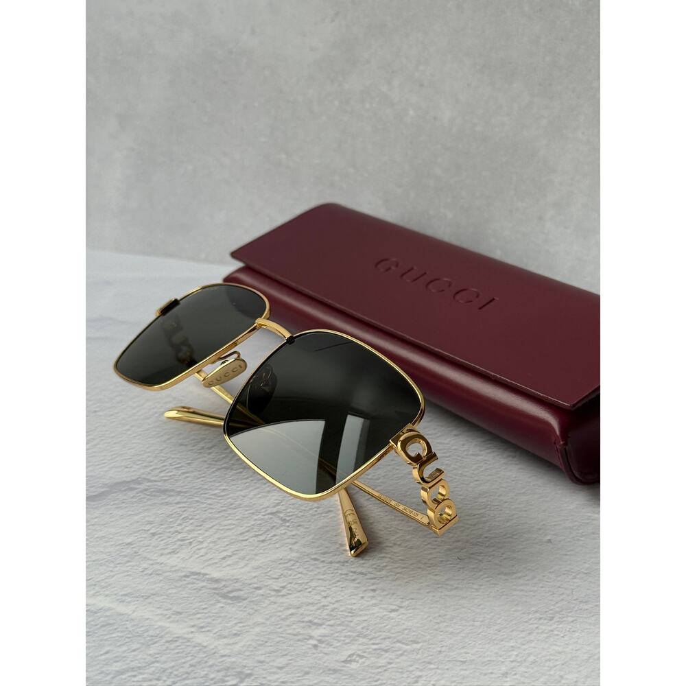 NEW Gucci GG1937S Gold Square Grey Lens Sunglasses $710 - Picture 3 of 10